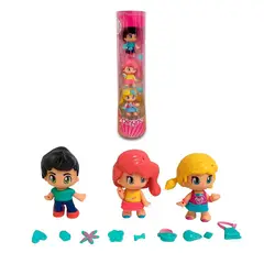 PINYPON - PACK 3 MUÑECAS EN TUBO - CABELLO NEGRO