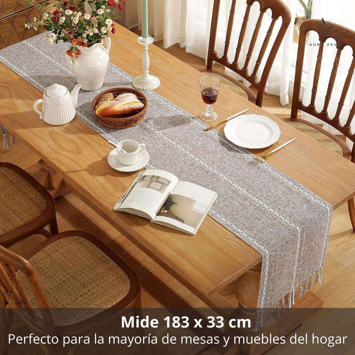 AZ AURAZEUS - Caminos De Mesa 183x33 Cm Lino Y Algodon Mantel Tejido Crochet AZ