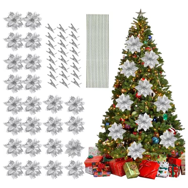 GENERICO - Adornos Navideños De Flor Artificial, 24 Uds.