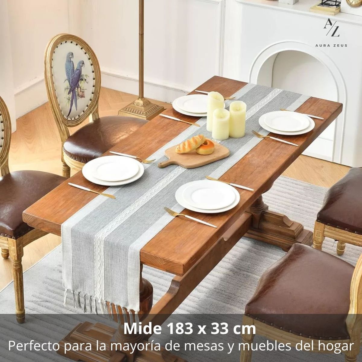 AZ AURAZEUS - Caminos De Mesa 183x33 Cm Lino Y Algodon Mantel Tejido Crochet AZ