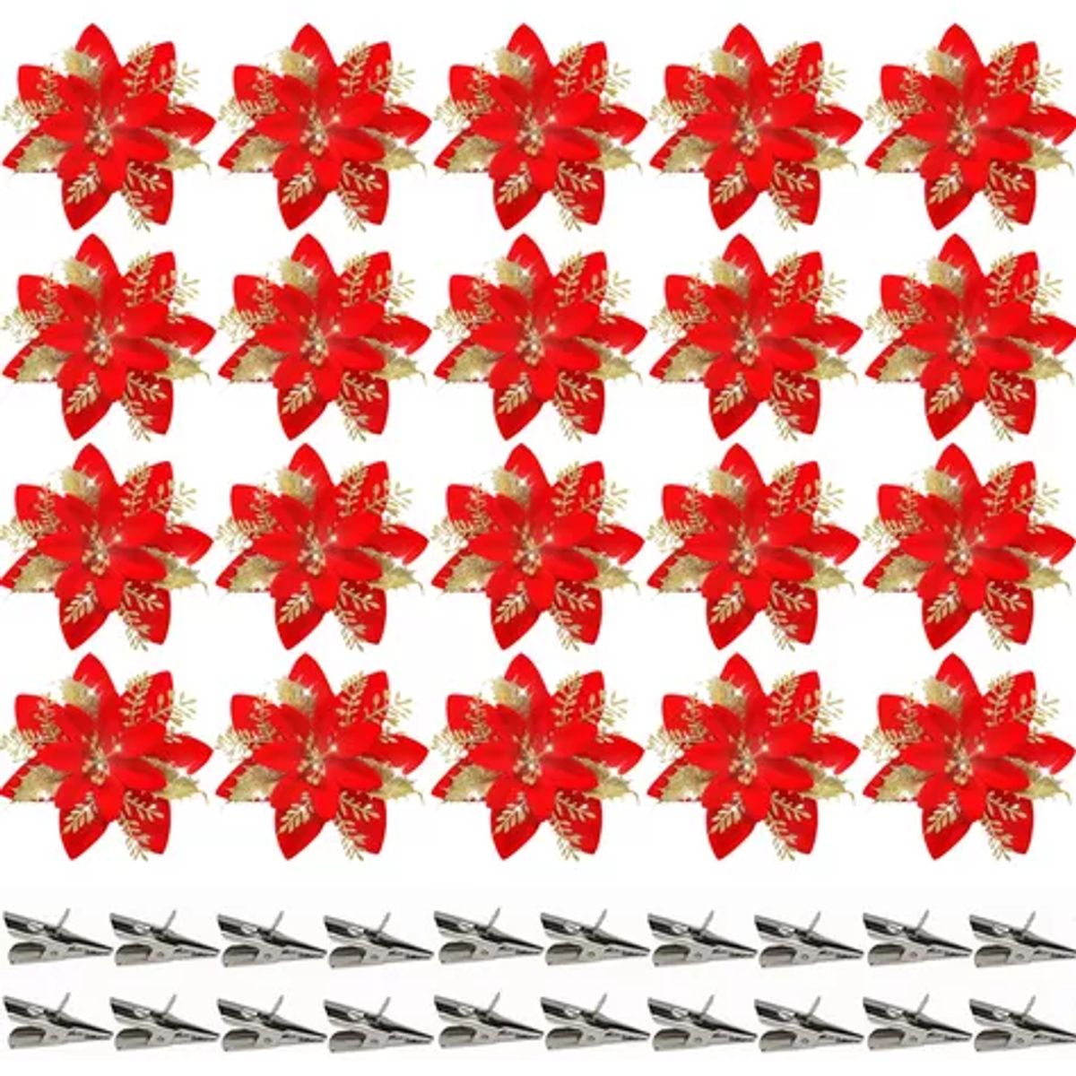 GENERICO - Flores Navideñas Artificiales Adornos Arbol Navidad 20 Pcs