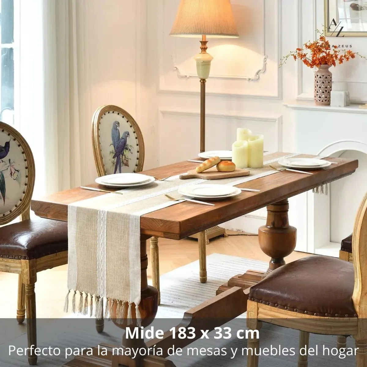 AZ AURAZEUS - Caminos De Mesa 183x33 Cm Lino Y Algodon Mantel Tejido Crochet AZ