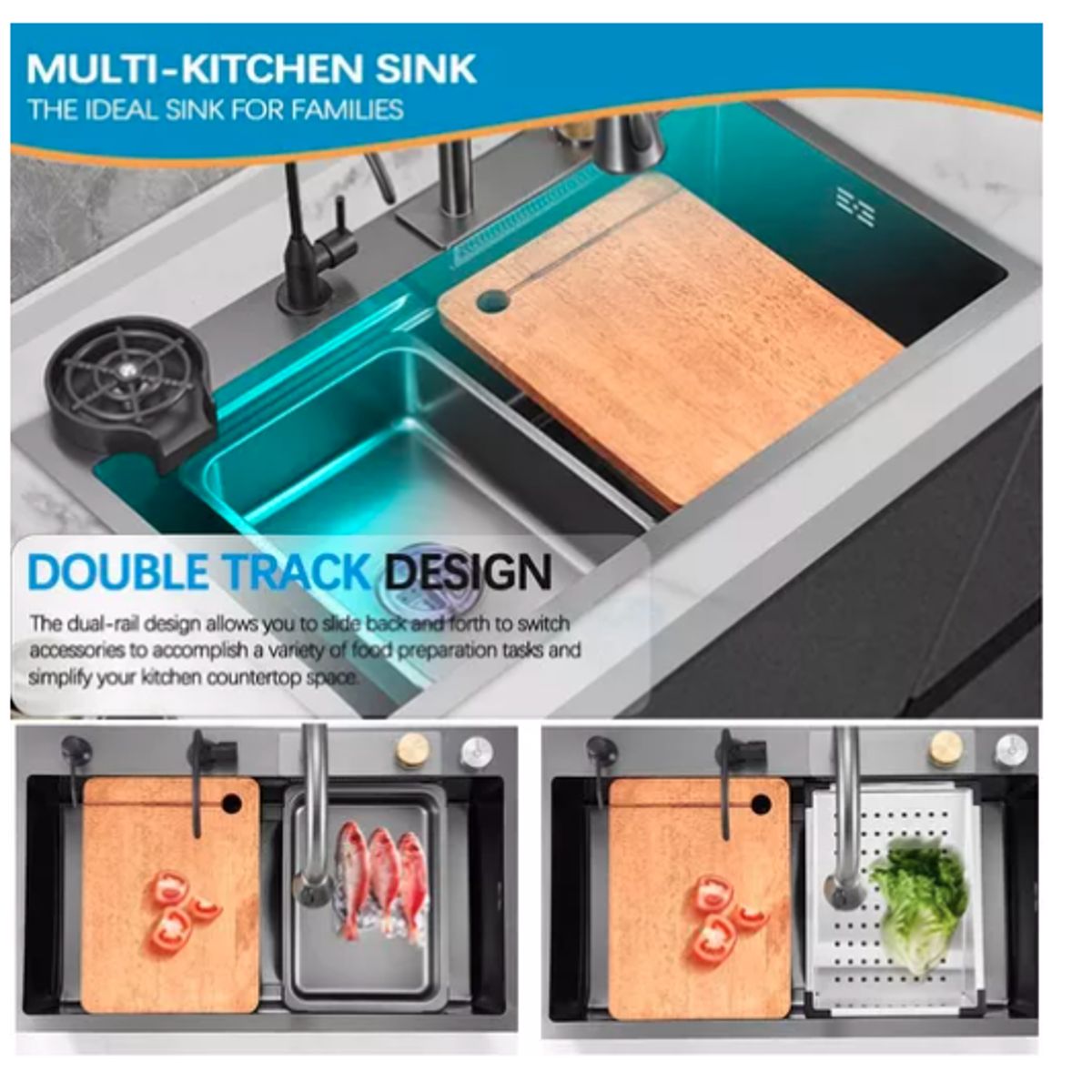 GENERICO - Lavaplatos Multifuncional Cascada Acero Inoxidable 80x45 Cm