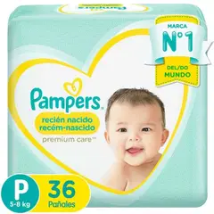 PAMPERS - Premium Recién Nacido Pañales Desechables P 36 Unid
