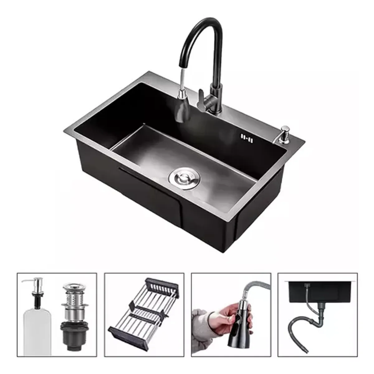 GENERICO - Lavaplatos 55x45cm De Acero Inoxidable Con Llave Dual