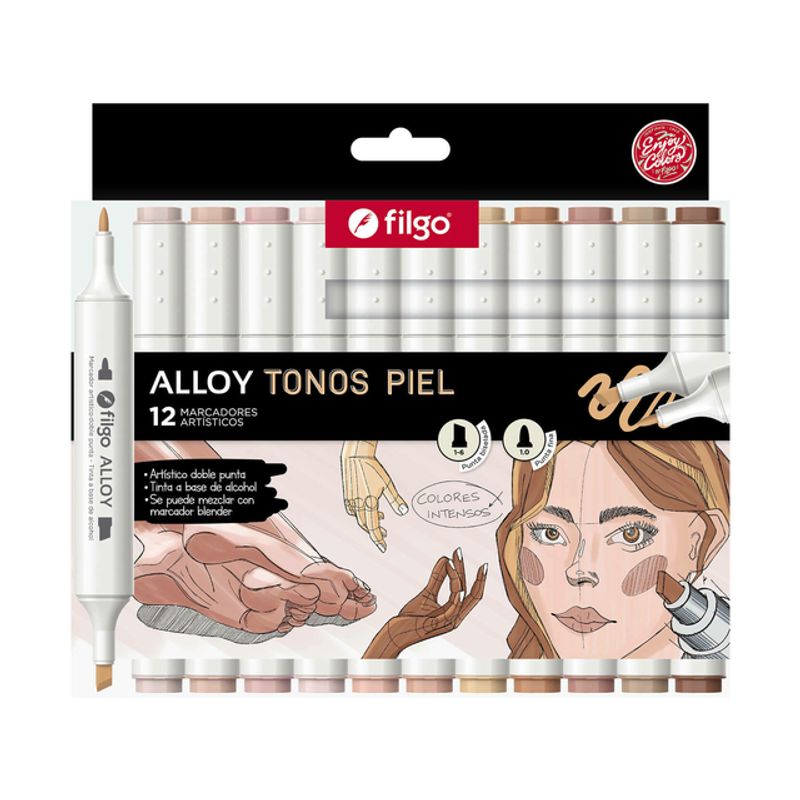 FILGO - Set 12 marcadores permanentes doble punta Alloy Tonos Piel