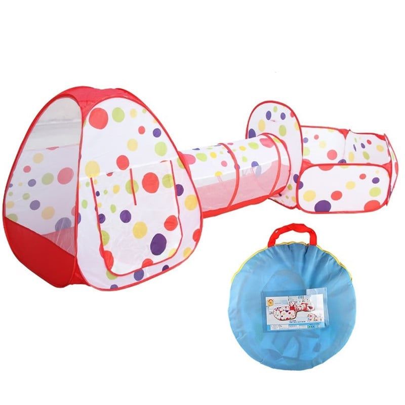 ANGELES DEL HOGAR - Miniparque Infantil Túnel de Gateo y Piscina de Pelotas Rojo