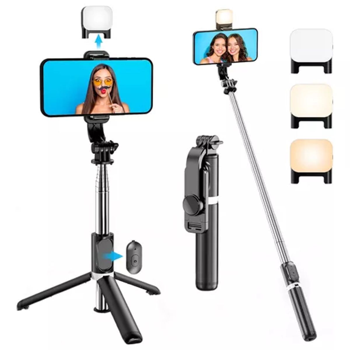 GENERICO - Trípode De Palo Selfie Luz Relleno Control Remoto Bluetooth