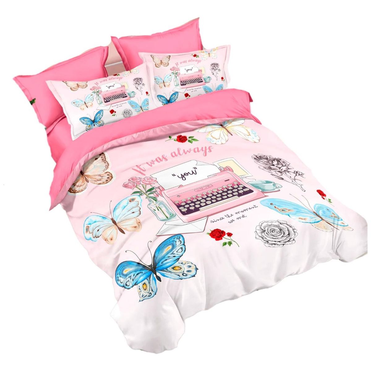 GENERICO - Cubrecama Quilt Verano 1.5 Plazas con Funda 50x70 -Diseño Mariposas 591