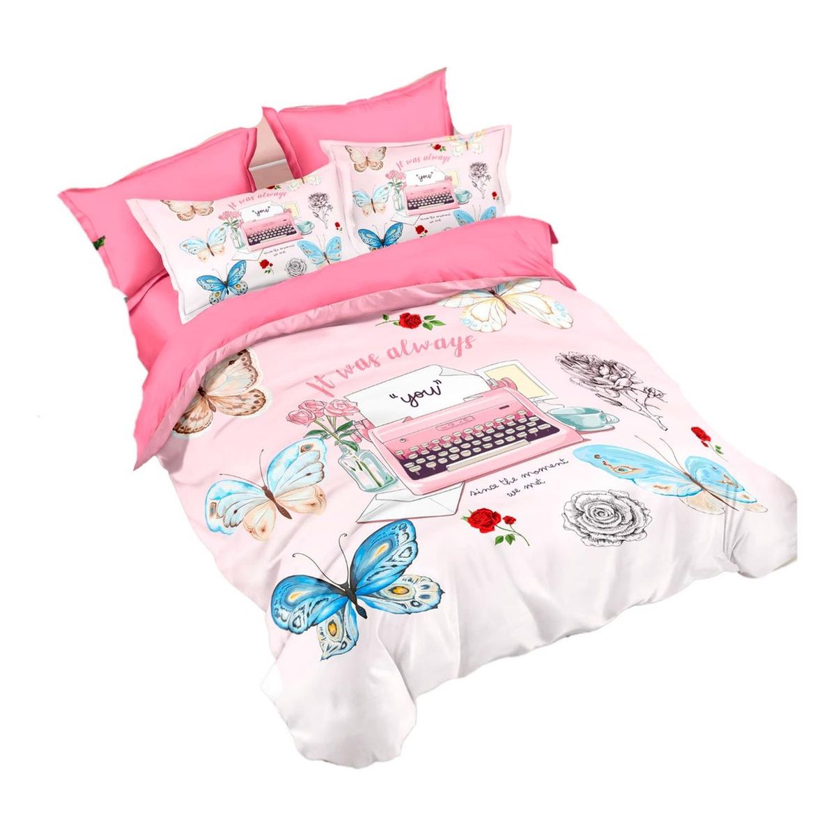 GENERICO - Cubrecama Quilt Verano 1.5 Plazas con Funda 50x70 -Diseño Mariposas 591