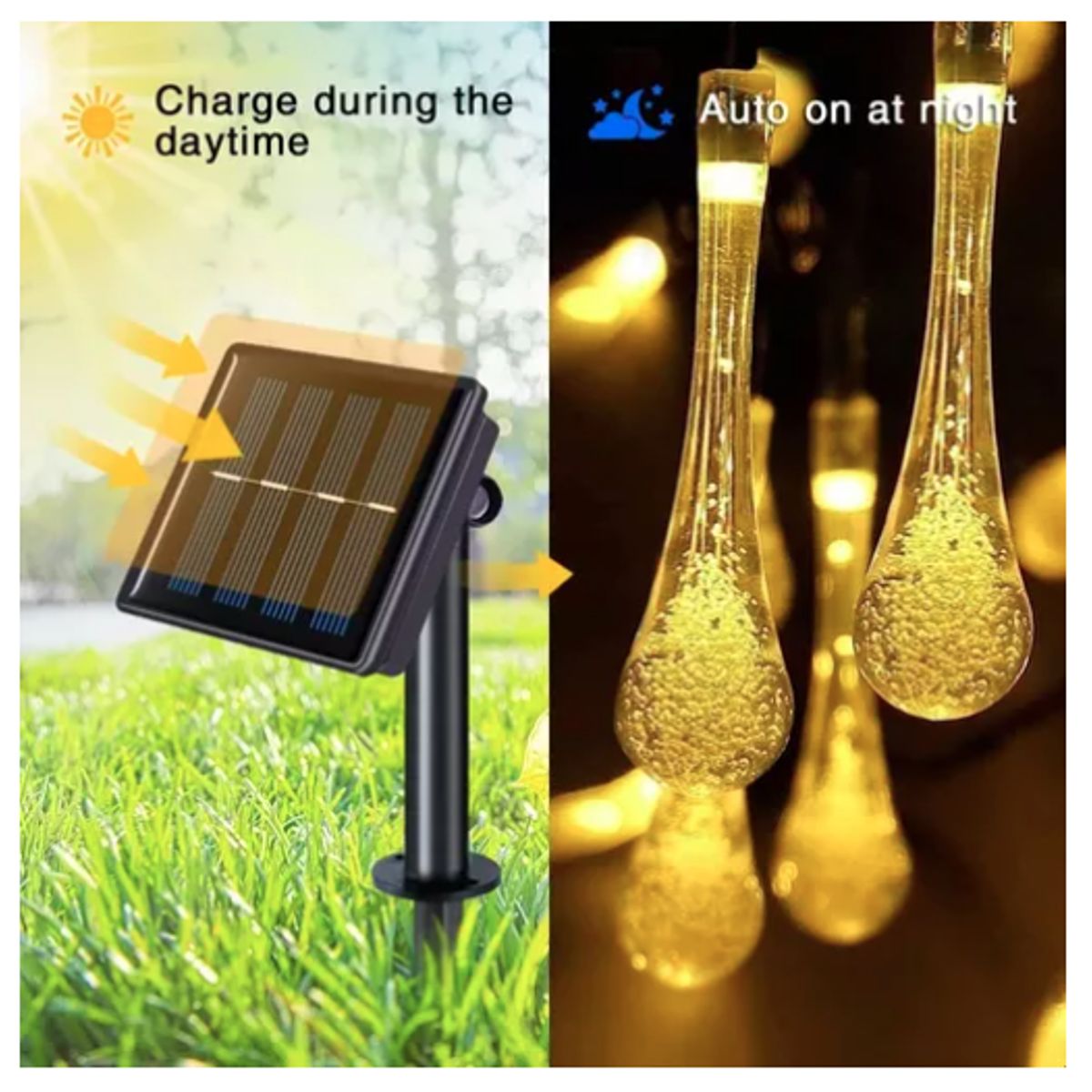 GENERICO - Luces Navidad Solar Guirnalda Led Gotas De Agua 7 Metros