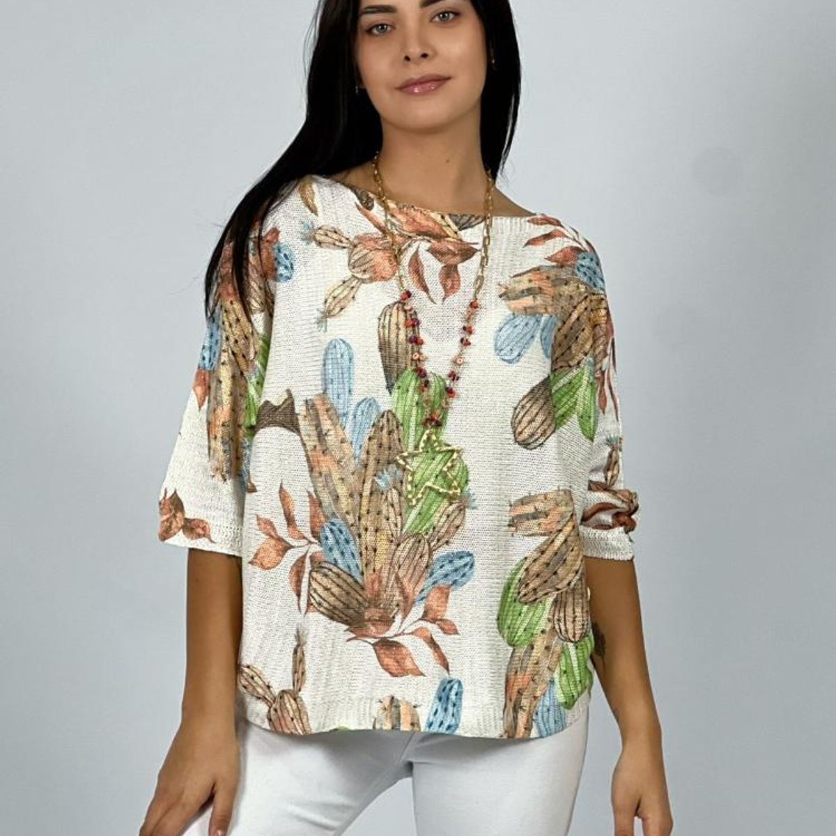 ENIGMATICA BOUTIQUE - Polera Italiana Con Cactus - Café - Único