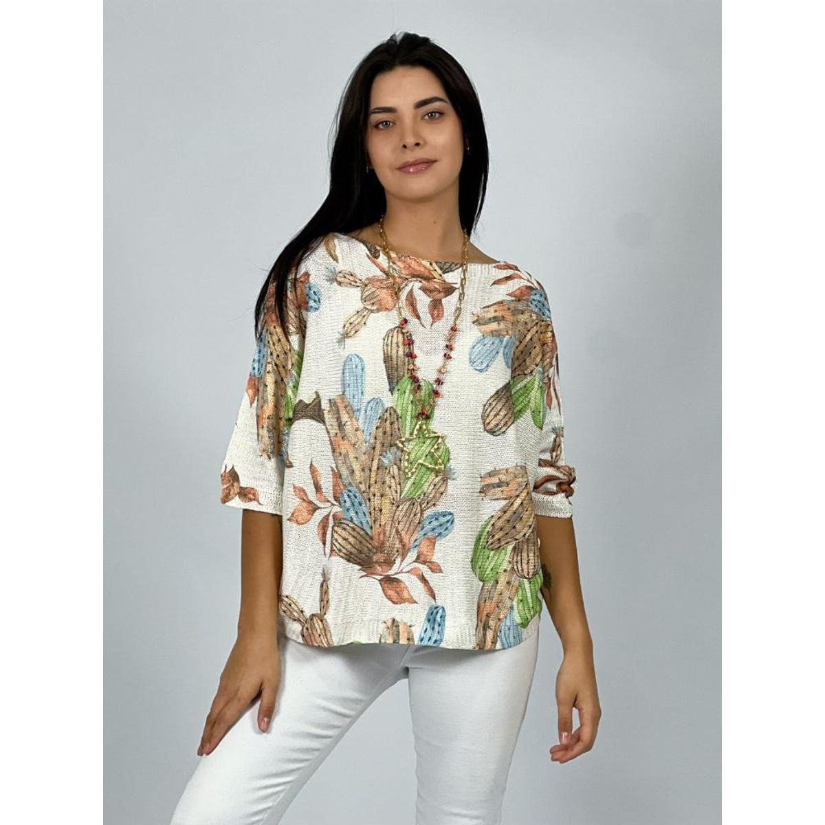 ENIGMATICA BOUTIQUE - Polera Italiana Con Cactus - Café - Único