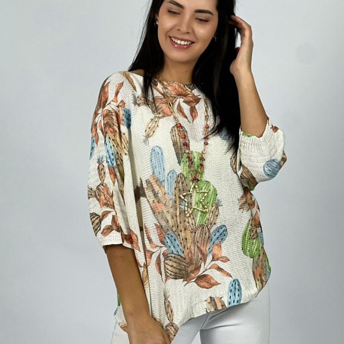 ENIGMATICA BOUTIQUE - Polera Italiana Con Cactus - Café - Único