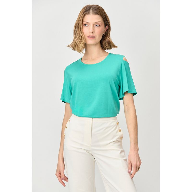 MA GRIFFE - Polera Manga Corta Verde Cata Mujer Magriffe