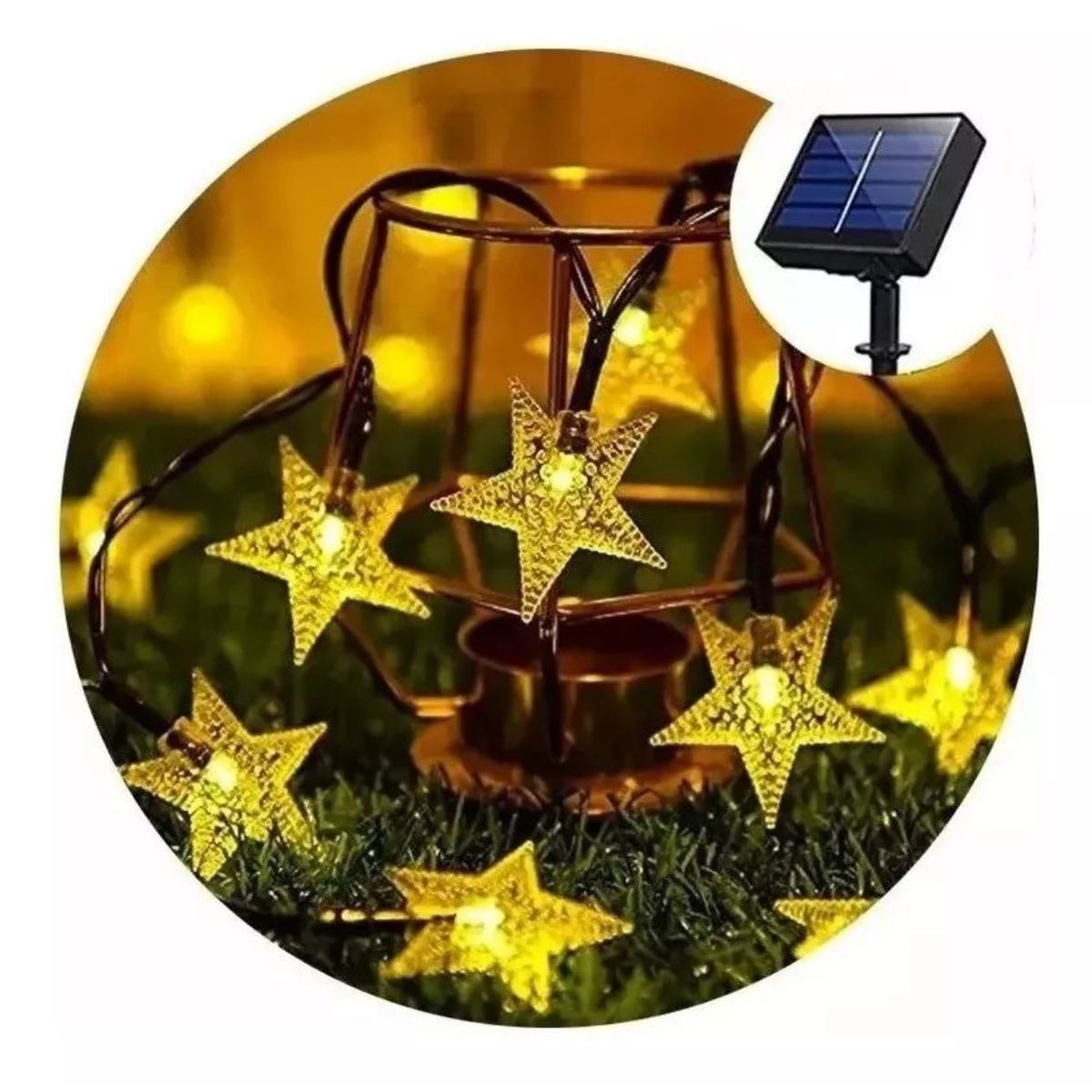 GENERICO - GUIRNALDA SOLAR ESTRELLA CALIDA TRANSPARENTE 6.5 MTS 30 L