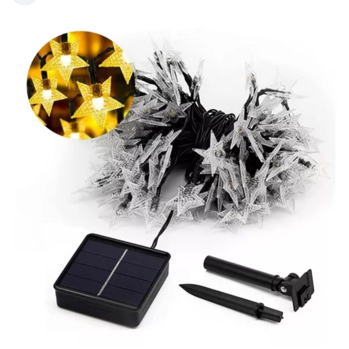 GENERICO - GUIRNALDA SOLAR ESTRELLA CALIDA TRANSPARENTE 6.5 MTS 30 L