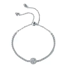 VANE COLLECTION - Pulsera mujer cadena y solitario ajustable baño de rodio y circones