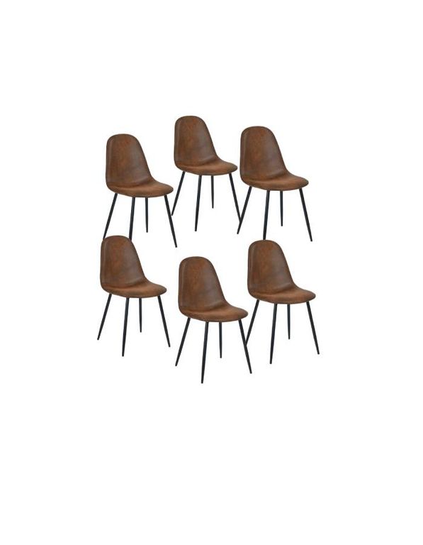 Pack 6 Sillas Paris Ecocuero vintage cafe oscuro Patas negras