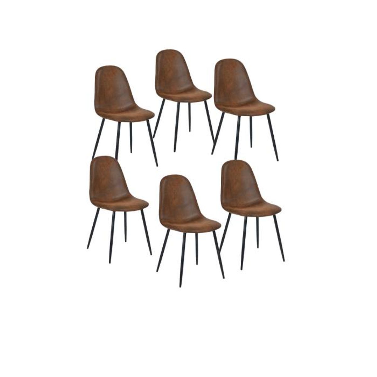 MOAD - Pack 6 Sillas Paris Ecocuero vintage café oscuro Patas negras