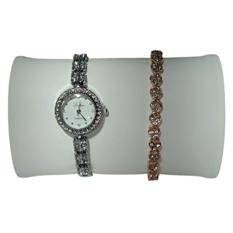 GENERICO - Reloj mujer y pulsera elegante forma de corazón y diamantes imitación
