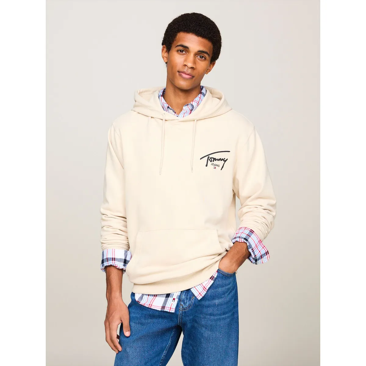 TOMMY HILFIGER - Polerón Hoodie de Logo Distintivo Beige Tommy Jeans