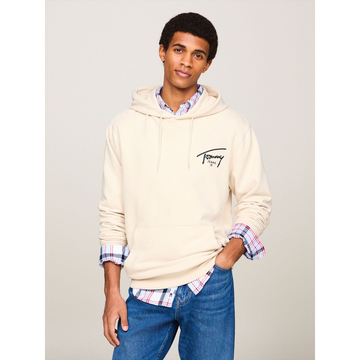 TOMMY HILFIGER - Polerón Hoodie de Logo Distintivo Beige Tommy Jeans
