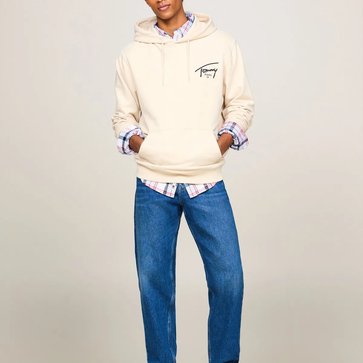 TOMMY HILFIGER - Polerón Hoodie de Logo Distintivo Beige Tommy Jeans