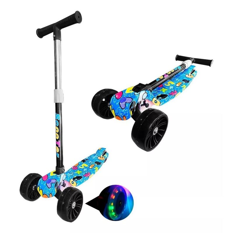 GENERICO - Scooter Monopatin Kids Plegable Diseños Ruedas Led Niño Azul