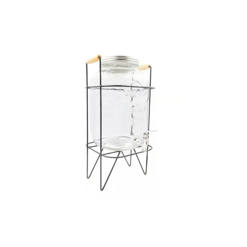 GENERICO - Dispensador De Bebidas De Vidrio 5l Soporte Metal Con Asas