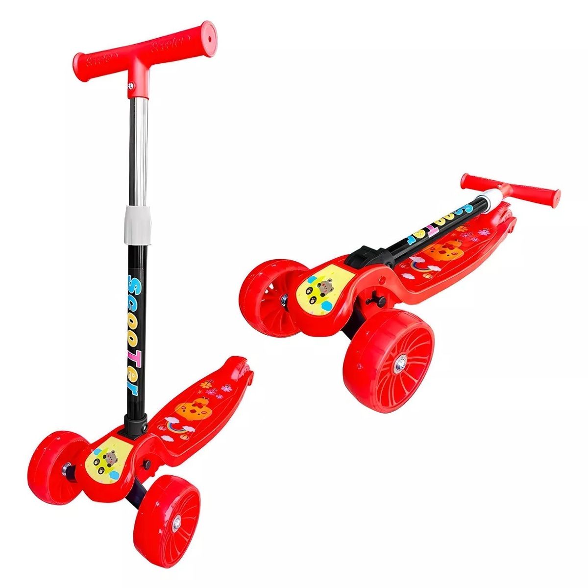 GENERICO - Scooter Monopatin Kids Plegable Diseños Ruedas Led Niño Rojo