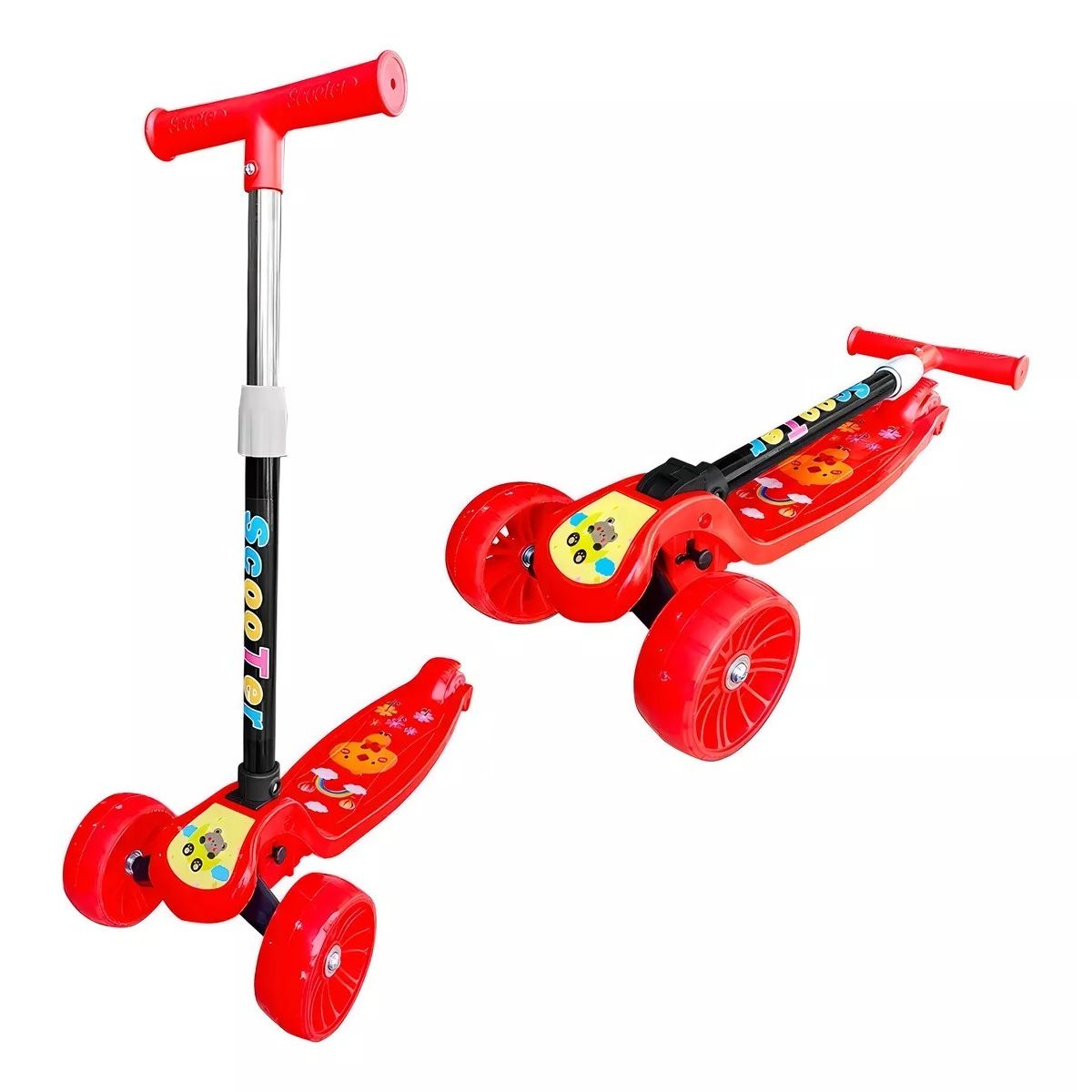 GENERICO - Scooter Monopatin Kids Plegable Diseños Ruedas Led Niño Rojo