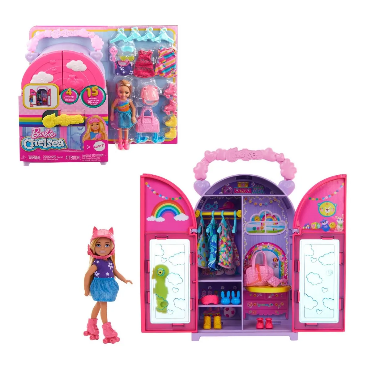 BARBIE - Set de juego muñeca Barbie clóset de Chelsea con accesorios