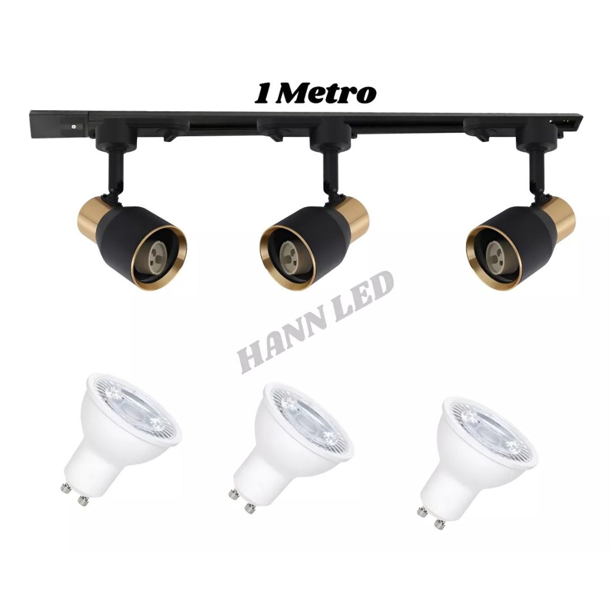WANT - Pack x 3 Focos Monofásico + Riel Energizado 1metro+ Ampolletas