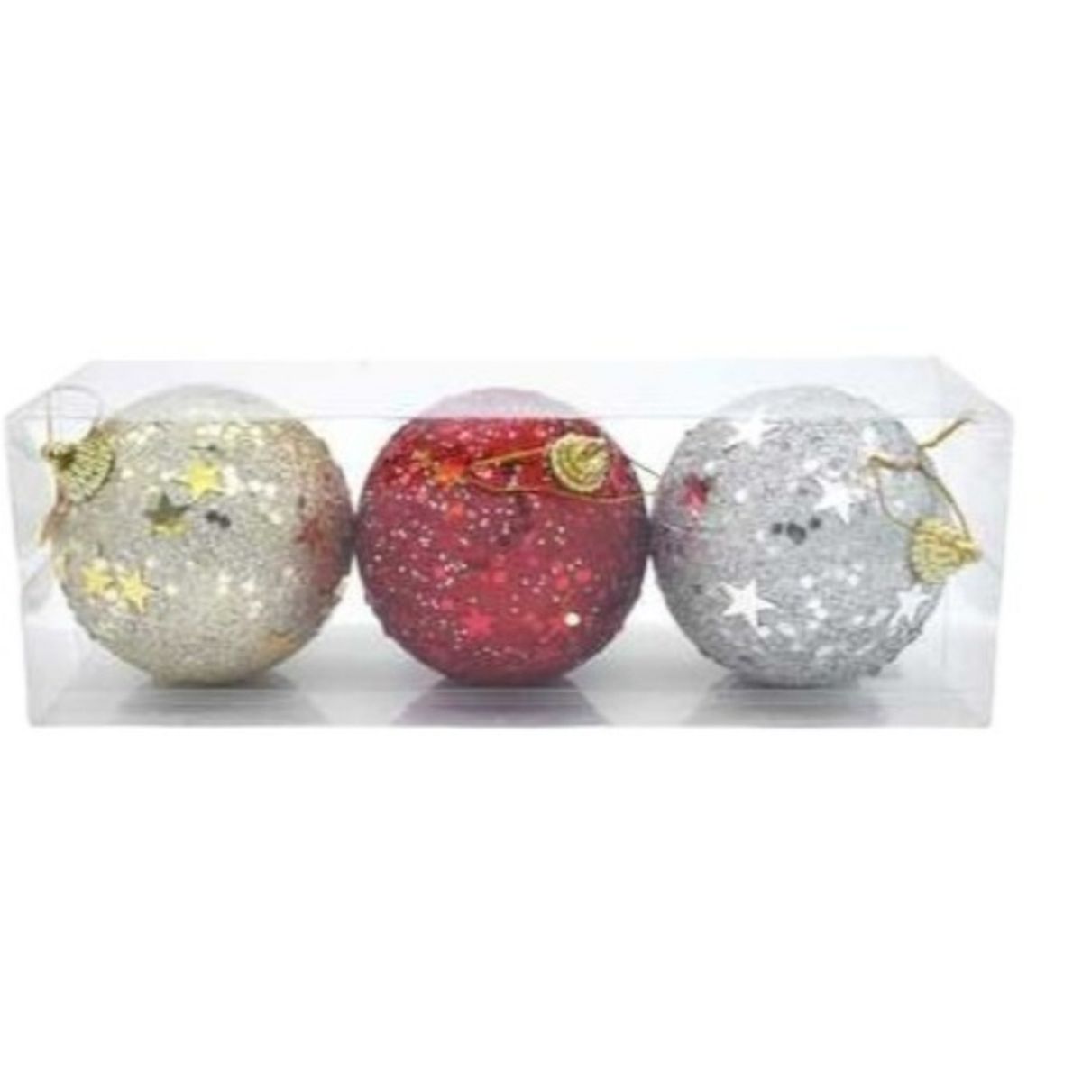 OEM - SET 03 BAMBALINAS ESFERAS NAVIDEÑAS COLORES 8 CM