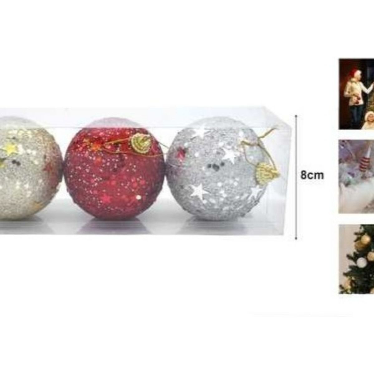 OEM - SET 03 BAMBALINAS ESFERAS NAVIDEÑAS COLORES 8 CM