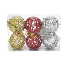 OEM - SET 03 BAMBALINAS ESFERAS TEJIDAS NAVIDEÑAS COLORES 6 CM.