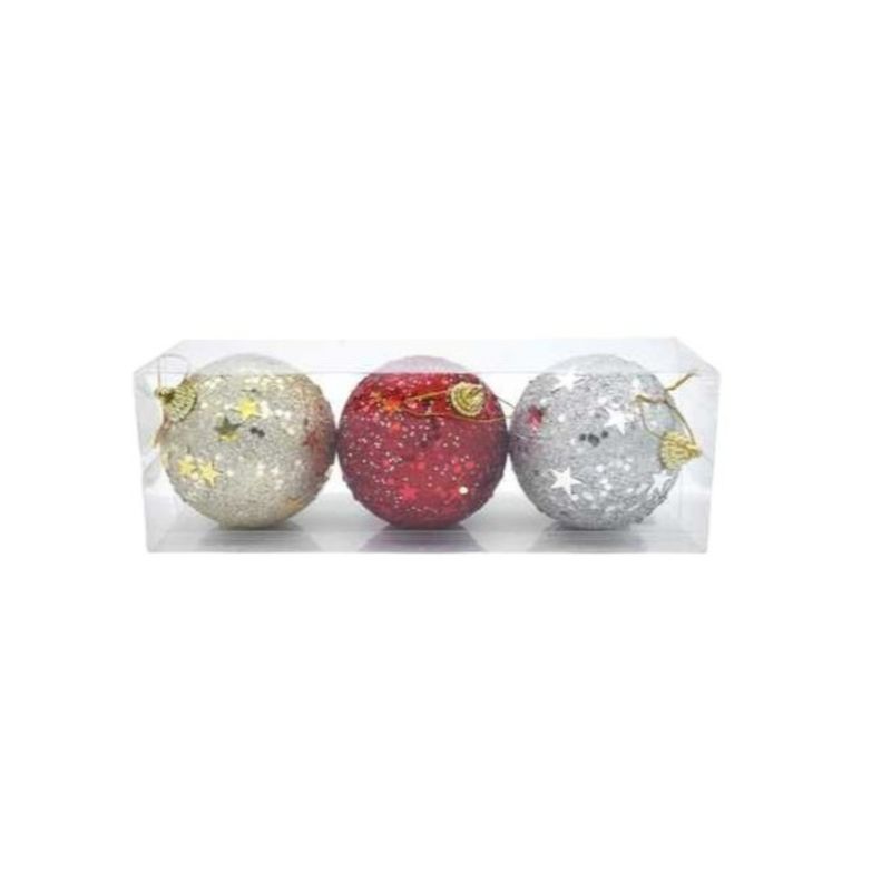 OEM - SET 03 BAMBALINAS ESFERAS NAVIDEÑAS COLORES 8 CM