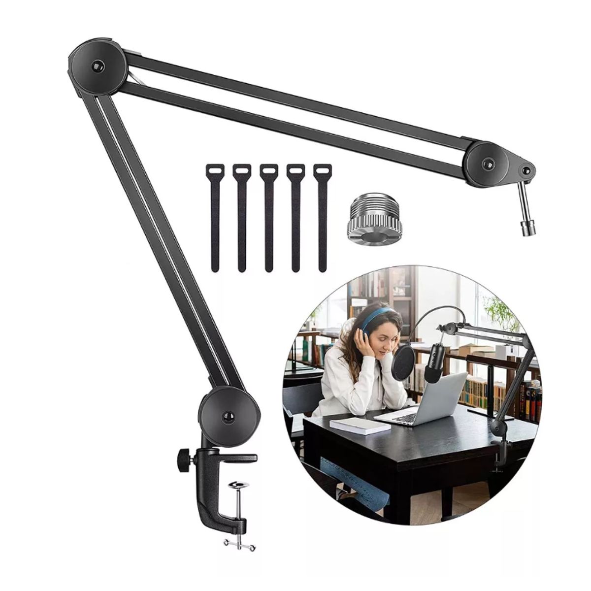 GENERICO - Brazo Soporte Micrófono Pinza Flexible Pedestal Escritorio