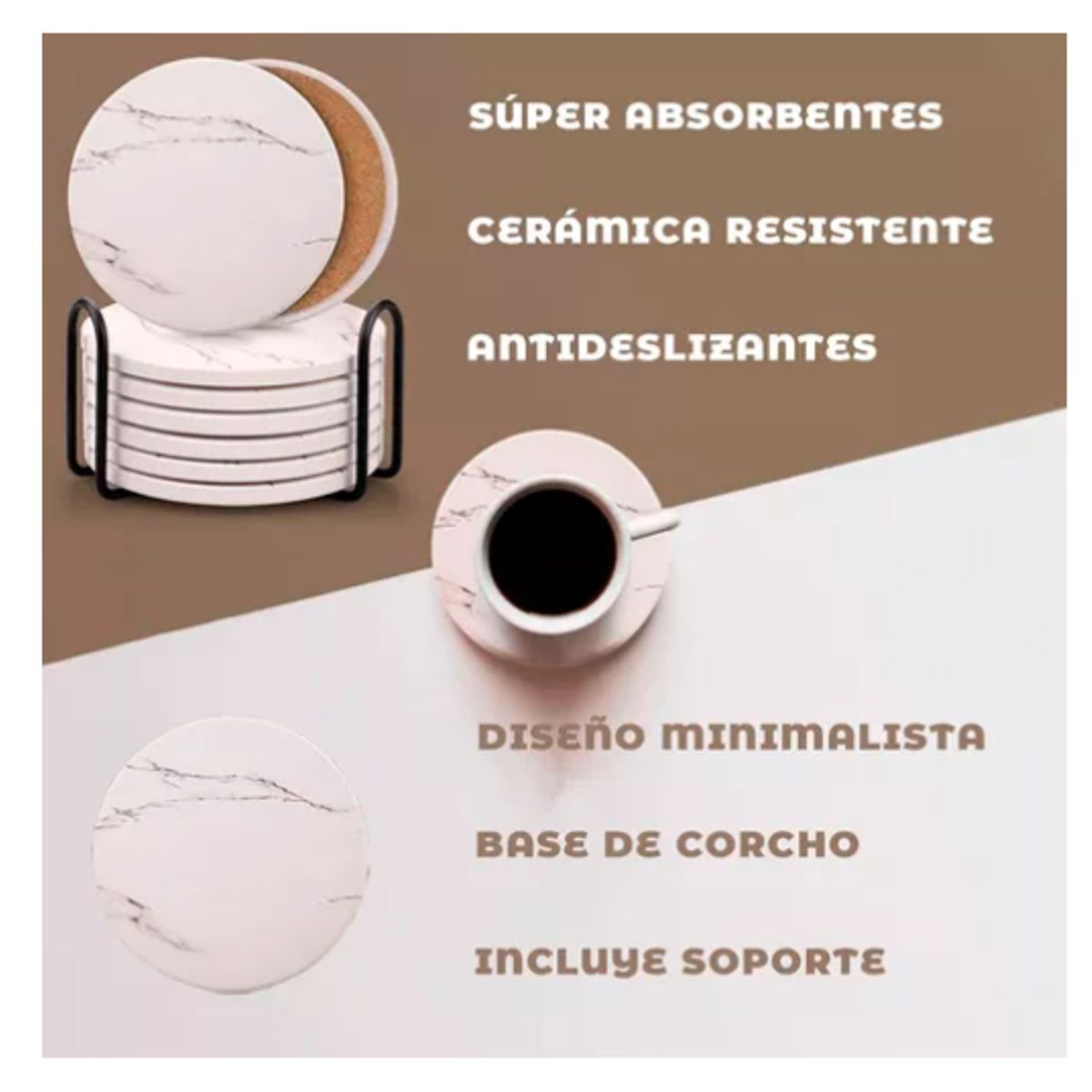 GENERICO - Set De 6 Posavasos De Cerámica Mármol