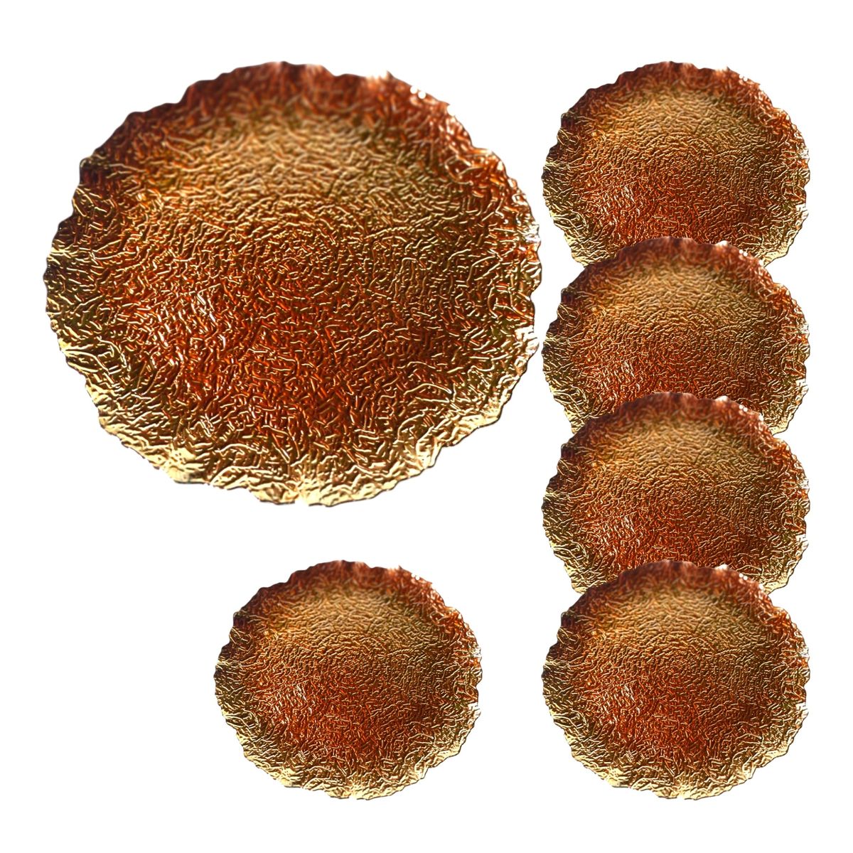 GENERICO - Pack 6 Bandejas & Plato Base Redondo - Dorado