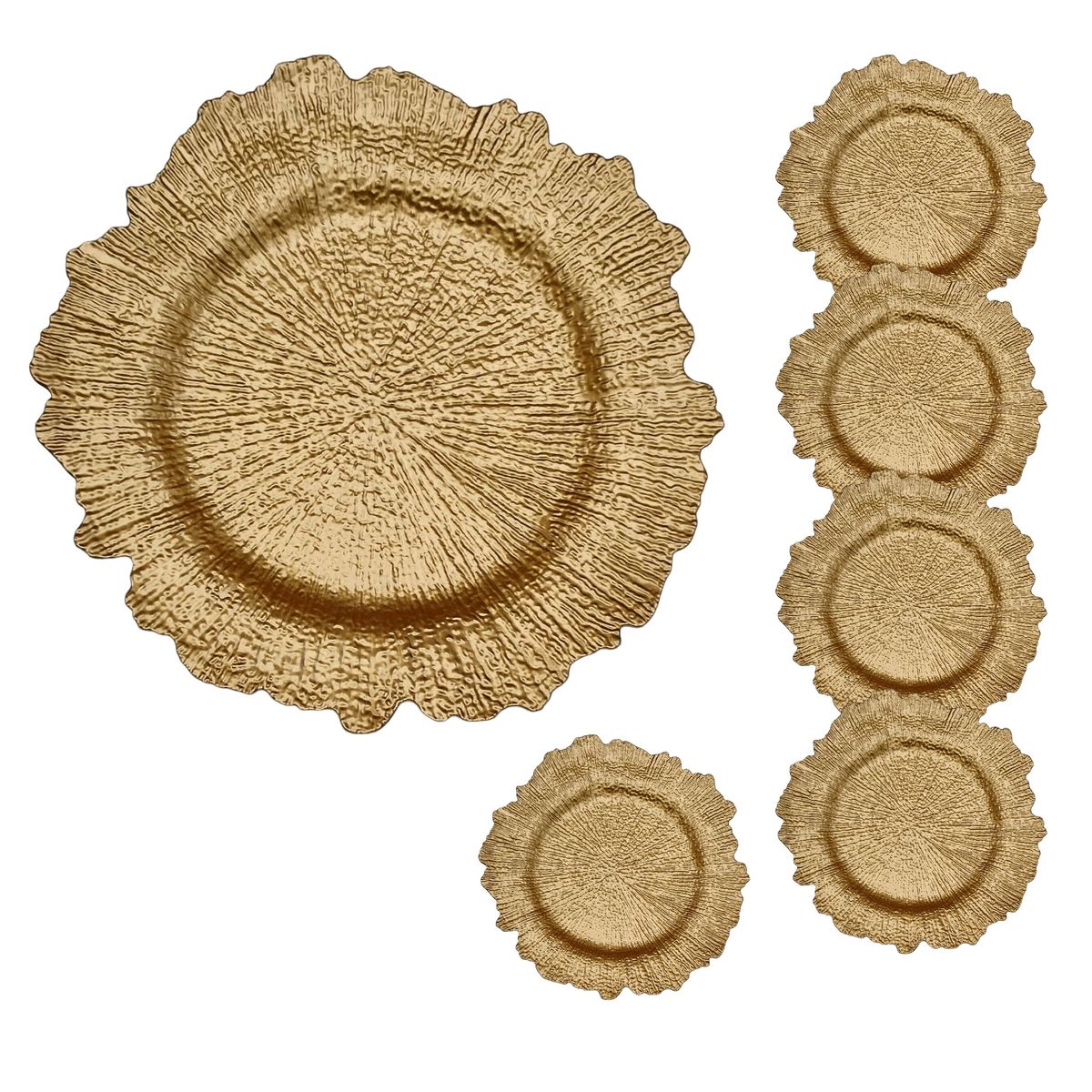 GENERICO - Pack 6 Bandejas & Plato Base Redondo - Dorado