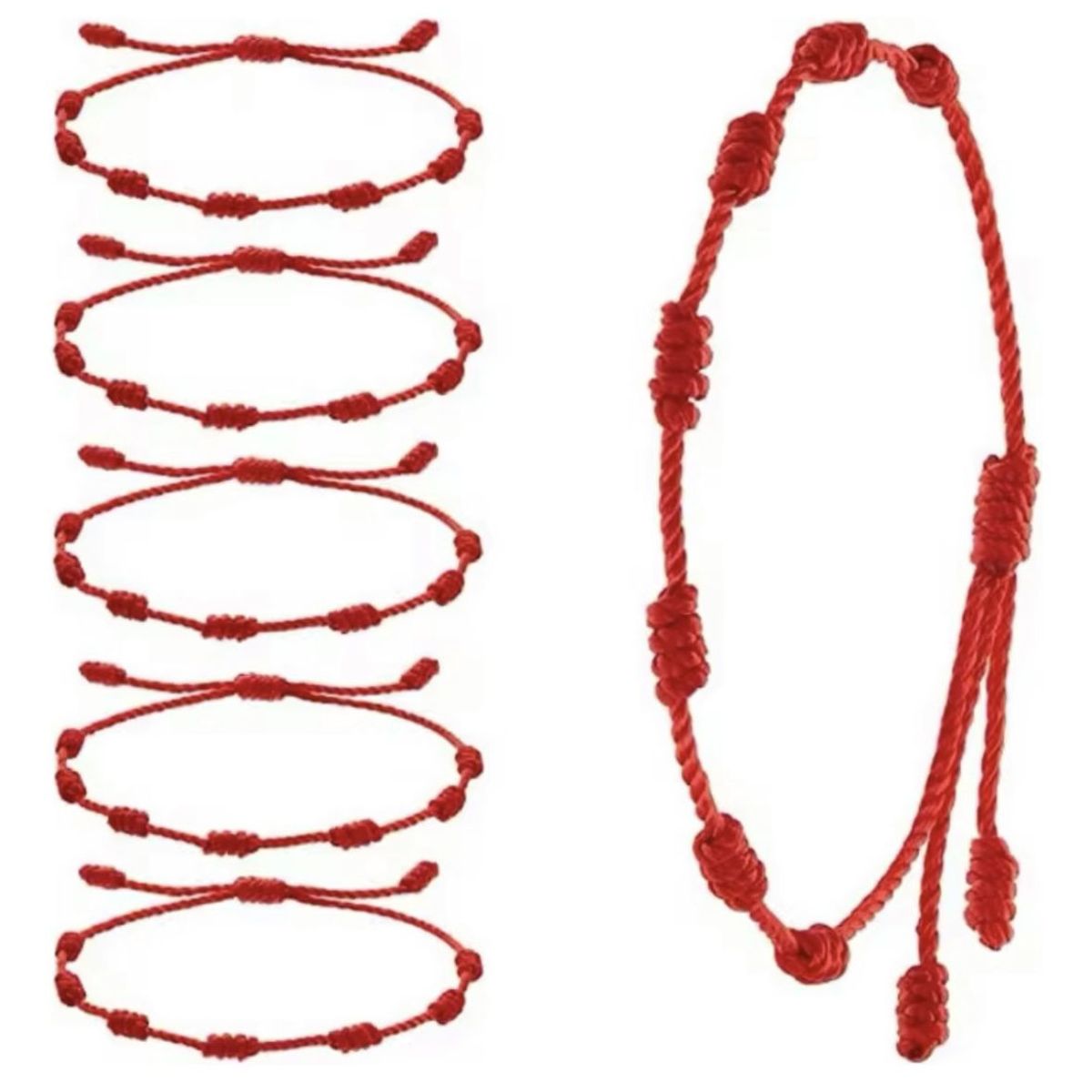 GENERICO - Pack 6 Pulseras Hilo Rojo 7 Nudos De Protección Y Suerte