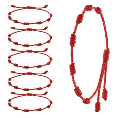 Imagen 2 del producto Pack 6 Pulseras Hilo Rojo 7 Nudos De Protección Y Suerte