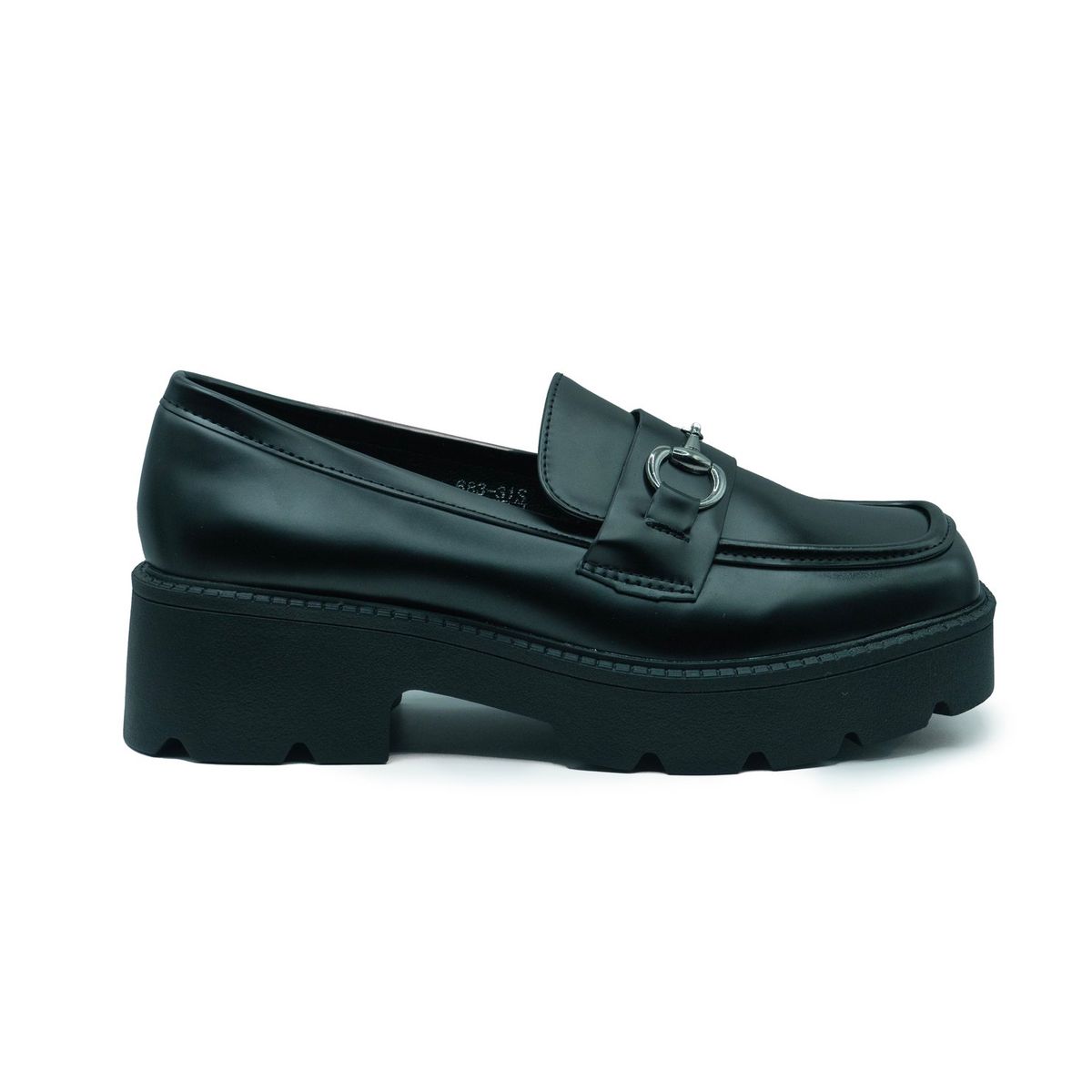 APOSTOL - Mocasin negro con plataforma vintage hebilla