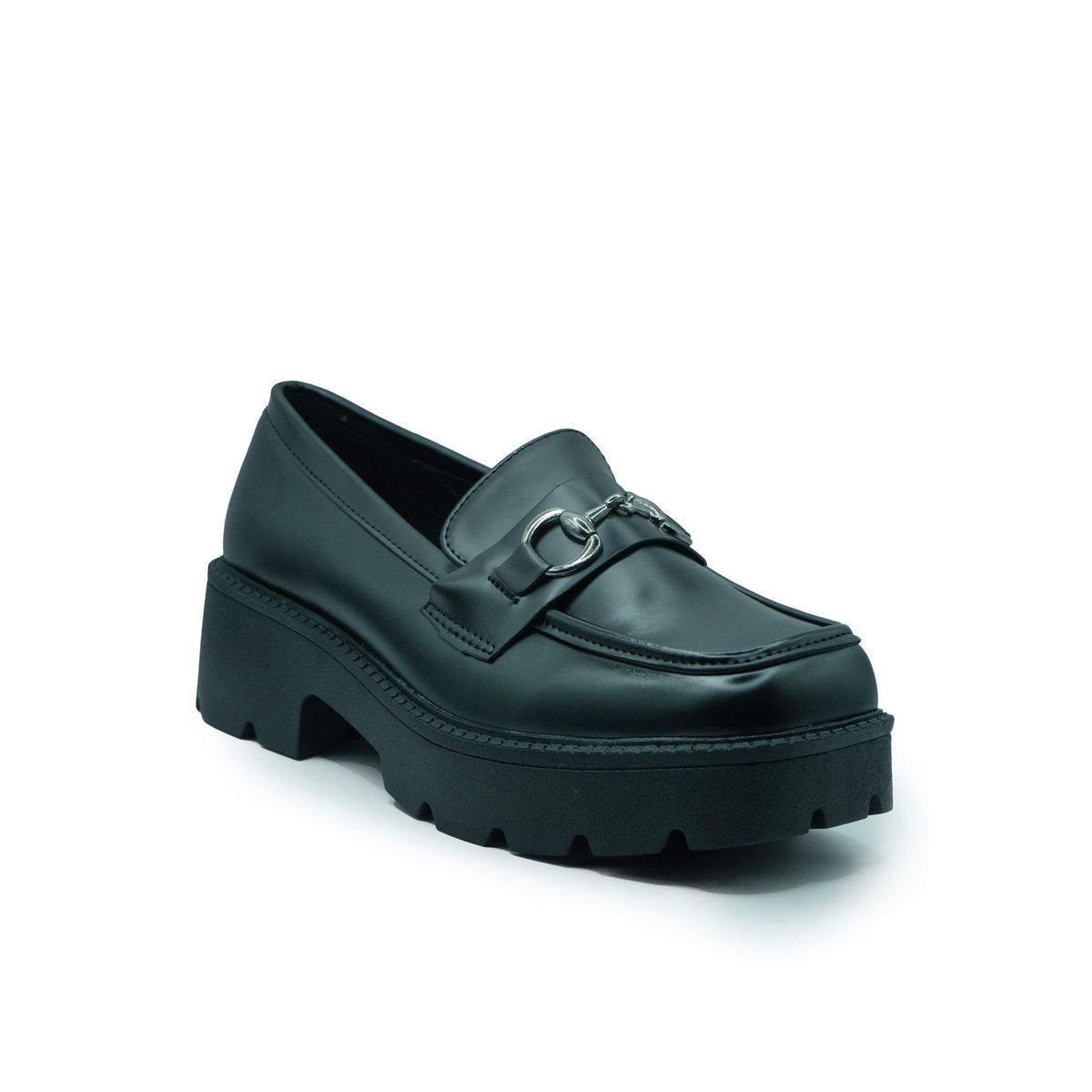 APOSTOL - Mocasin negro con plataforma vintage hebilla
