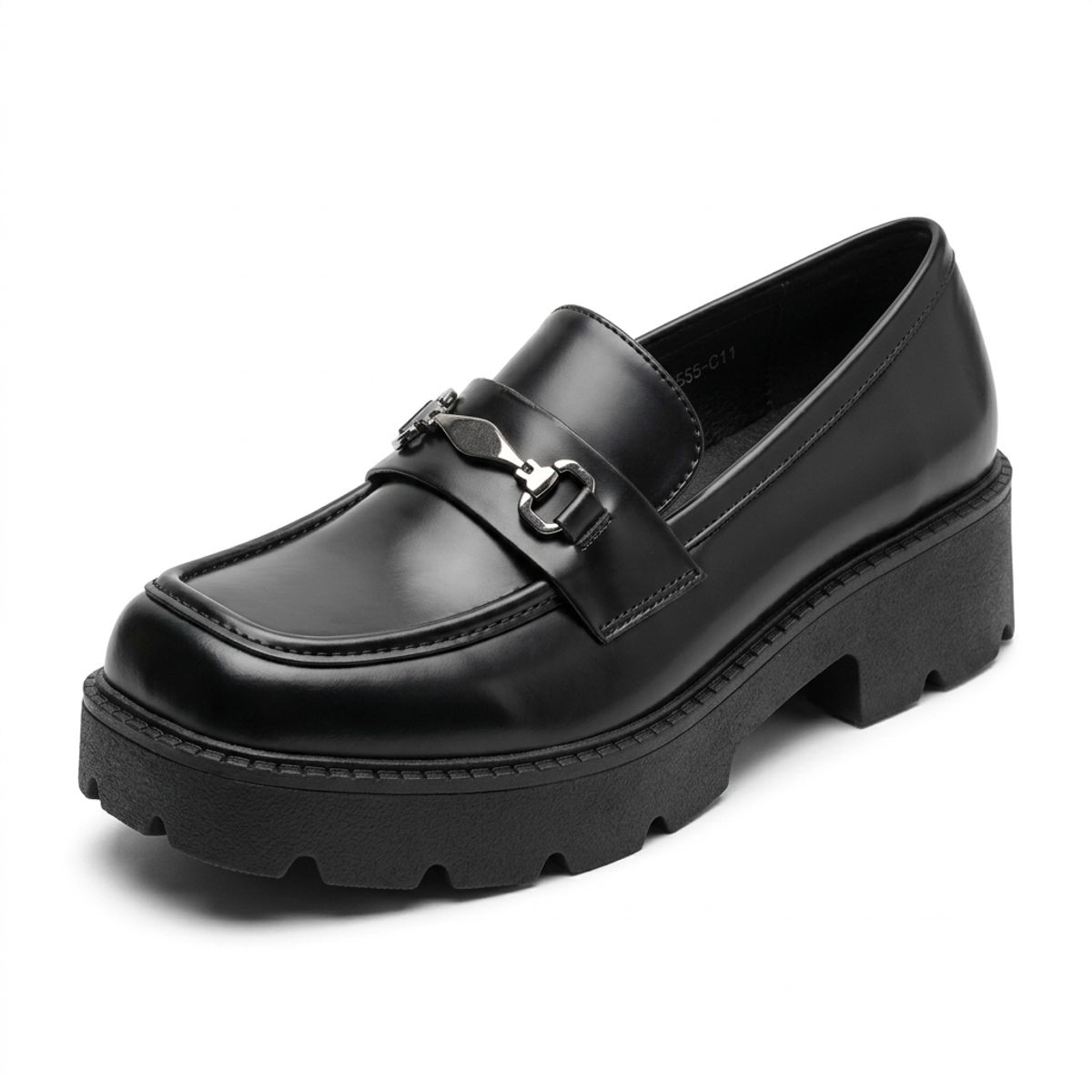 APOSTOL - Mocasin mujer negro plataforma zapato oficina mule taco elegante