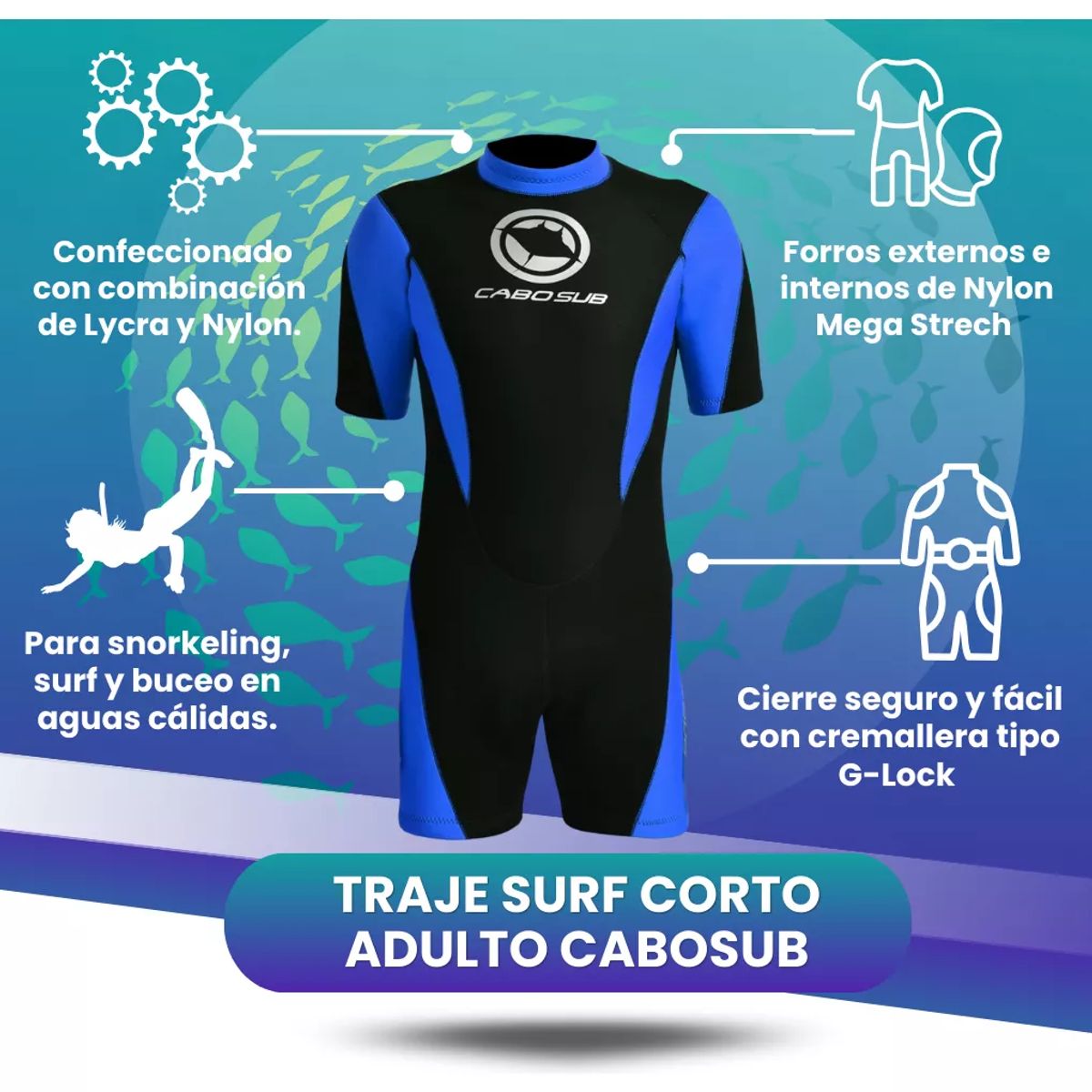 CABOSUB - Traje De Surf Corto Cabosub Adulto Azul Talla L