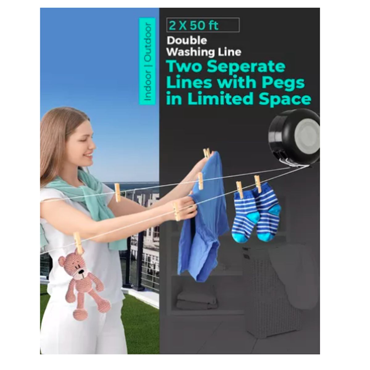 GENERICO - Tendedero Retractil Colgador Ropa De Pared Doble Linea