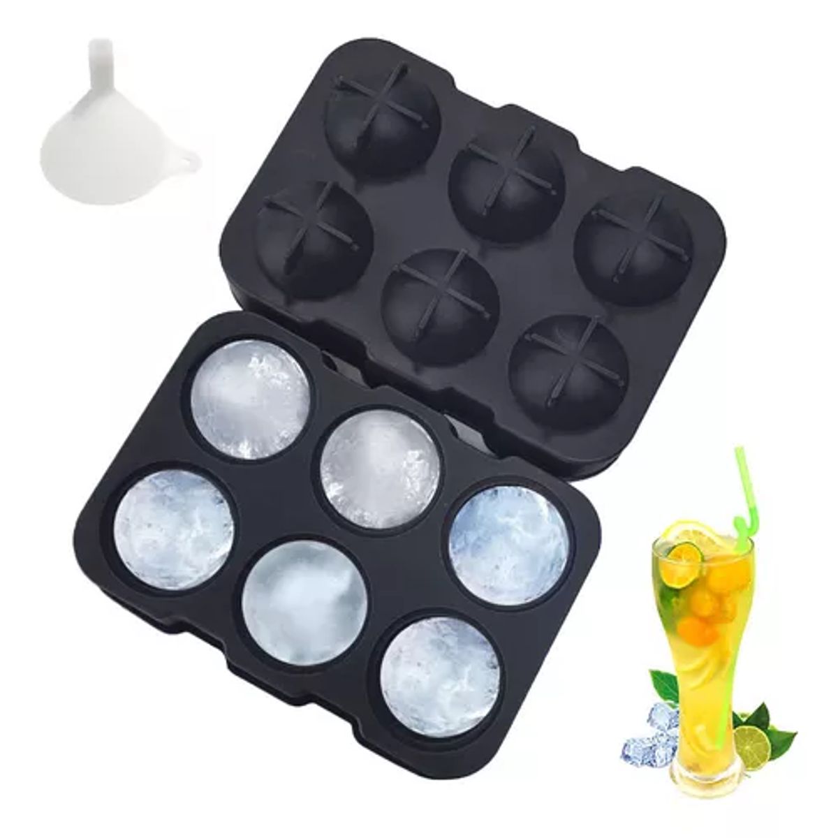 GENERICO - Cubeta De Hielo Silicona Whisky Tragos Coctel Con Embudo